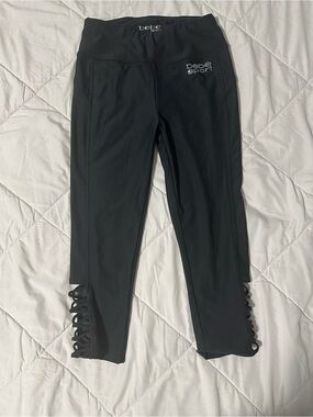 bebe Sport Black Capri Leggings with Lace-Up Hem